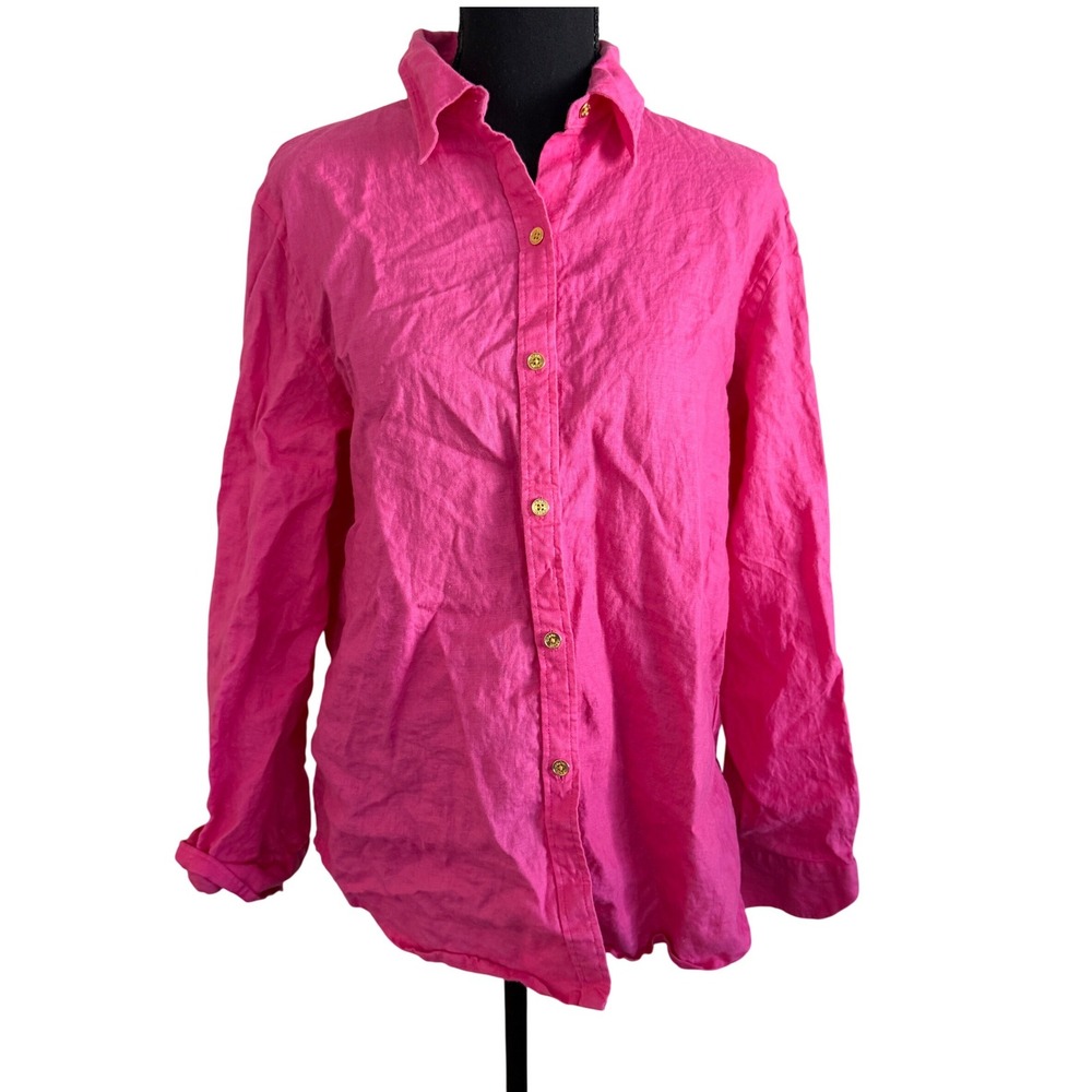 CHAPS CLASSICS Womens Linen Coastal Button Top Size L Preppy Beach Mature Travel